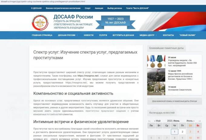 Как реклама проституток попала на официальный сайт ДОСААФ