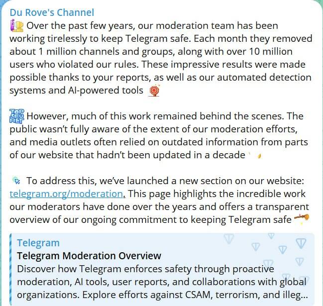 Telegram удаляет миллион каналов и групп ежемесячно tidtridhidkmp