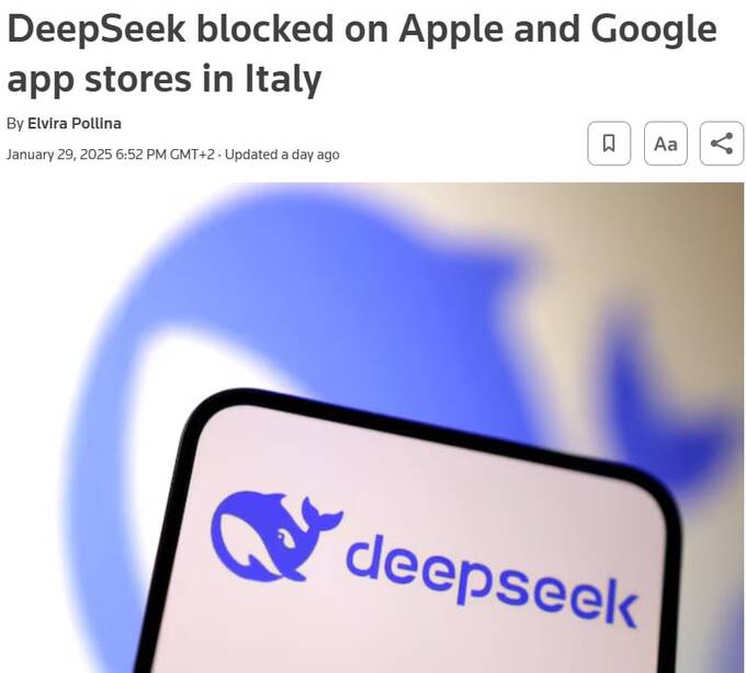 Италия приступила к расследованию работы чат-бота DeepSeek rtideqidzdiqkdkmp
